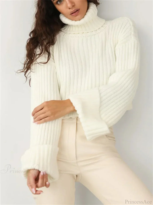 High Neck Ribbed Cropped Sweater