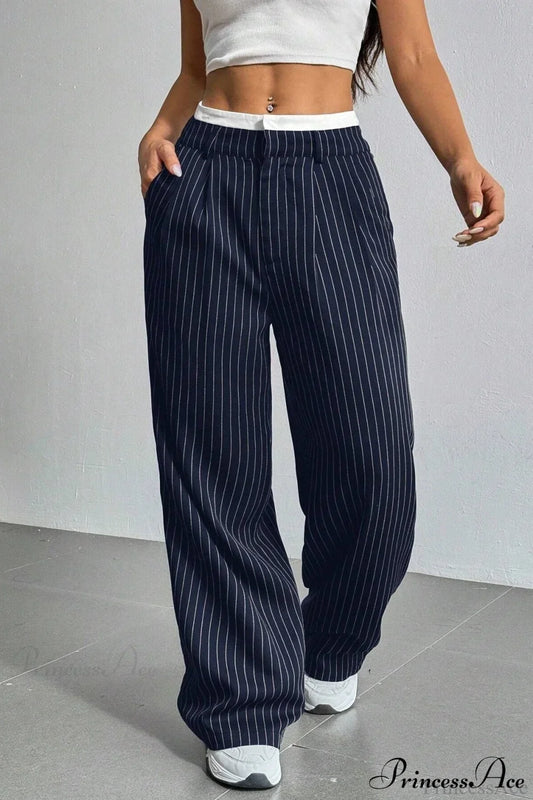 High Waist Patchwork Drapey Straight Leg Pants