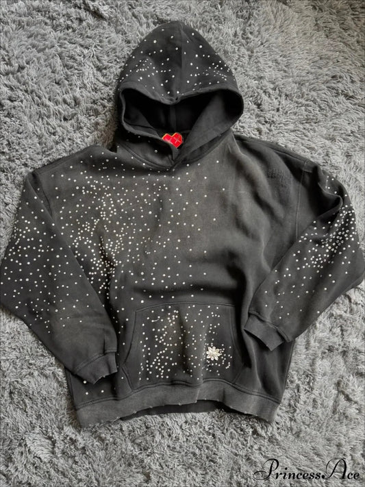 Hip Hop Cross Oversized Rhinestone Zip Up Hoodie