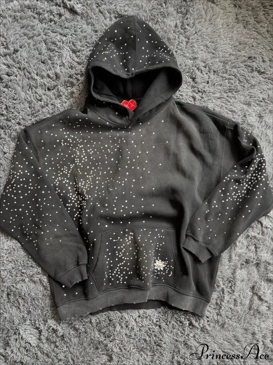 Hip Hop Cross Oversized Rhinestone Zip Up Hoodie