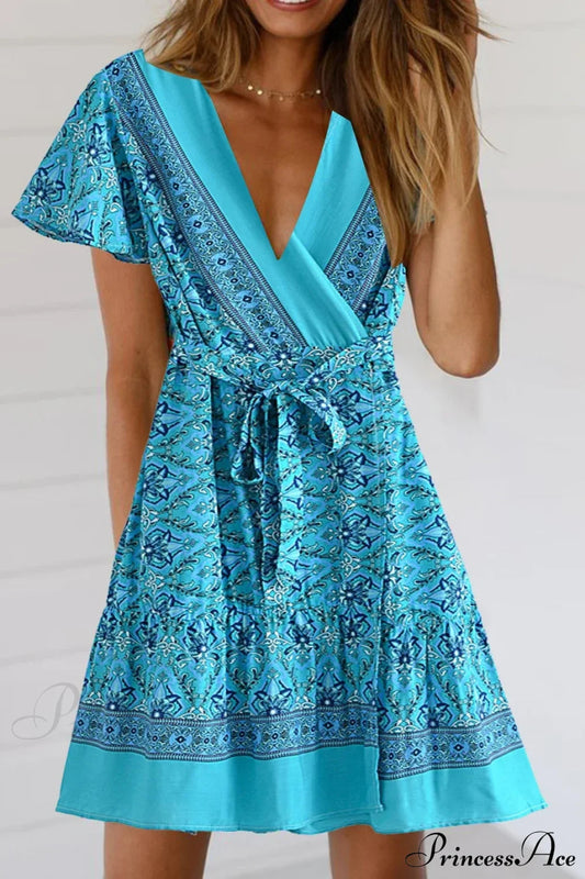 Hippie Floral Print Sashes Boho Dress