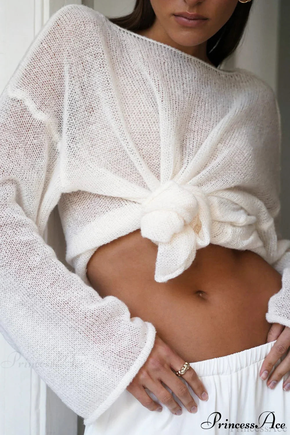 Hollow Out Bell Sleeve Knit Sweater