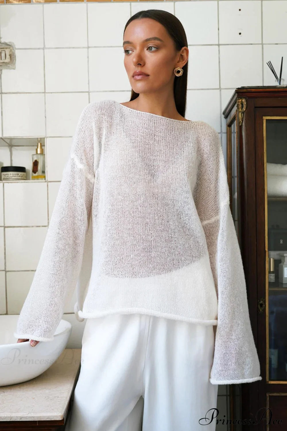Hollow Out Bell Sleeve Knit Sweater
