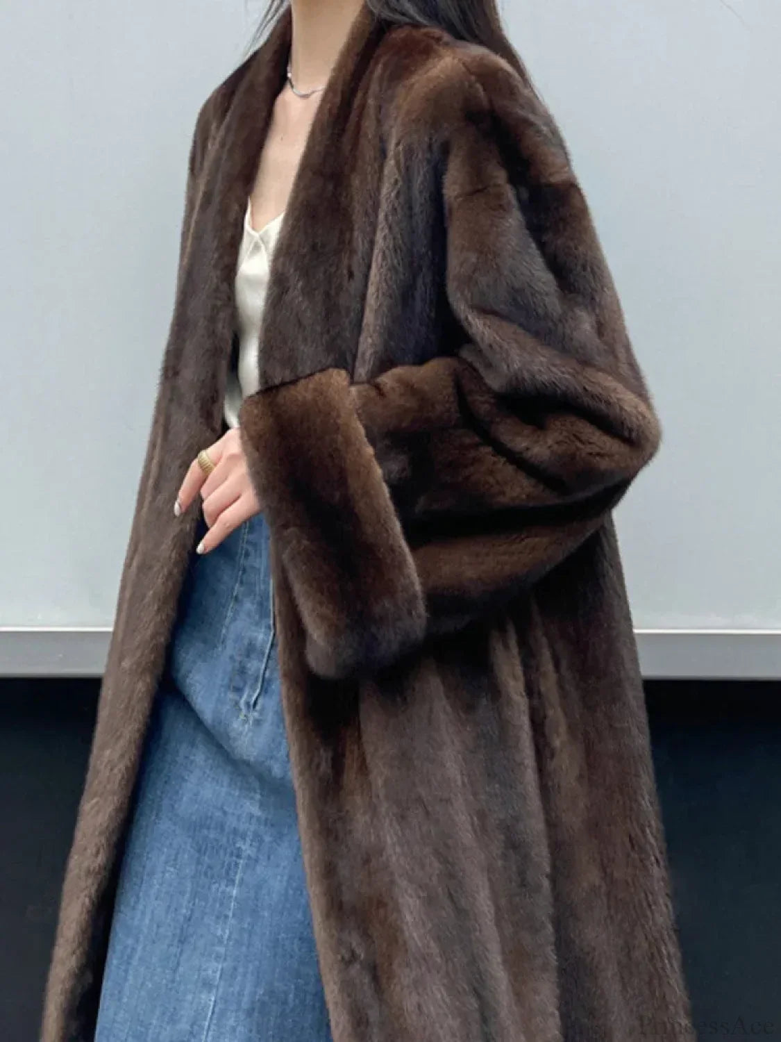 Imitation Mink Lapel Full Sleeve Overcoat