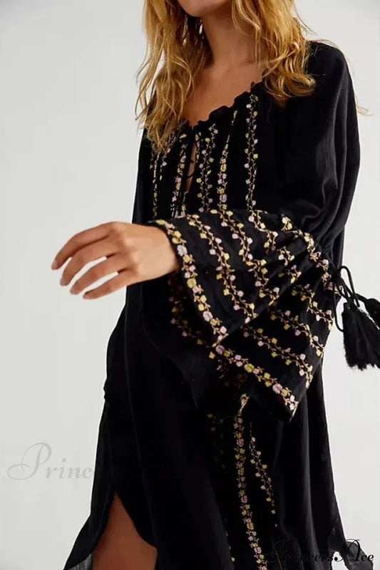 Irregular Backless Embroidery Beach Boho Dress