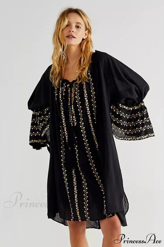 Irregular Backless Embroidery Beach Boho Dress