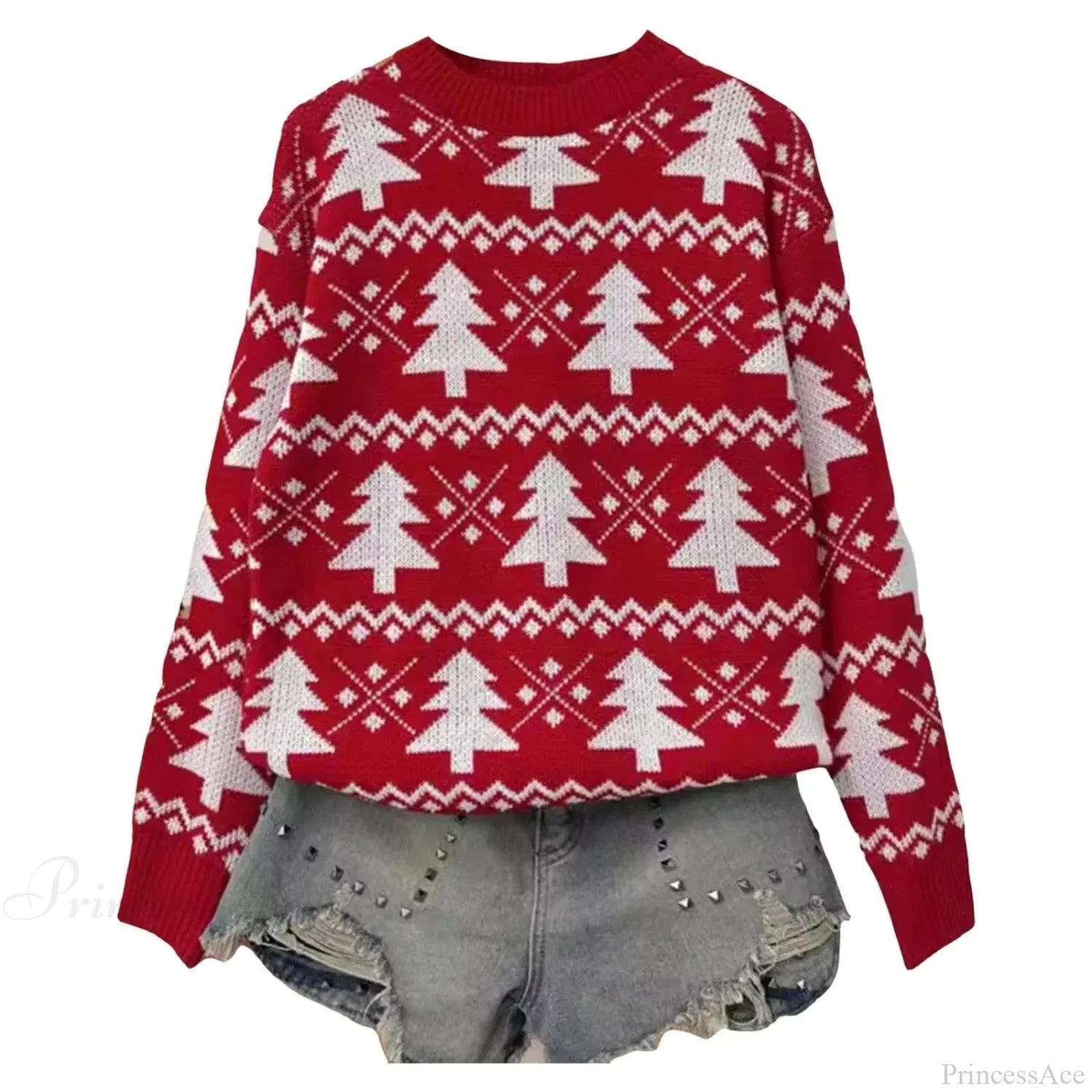Jacquard Knitted Full Sleeve Warm Soft Christmas Sweater Sweaters-L