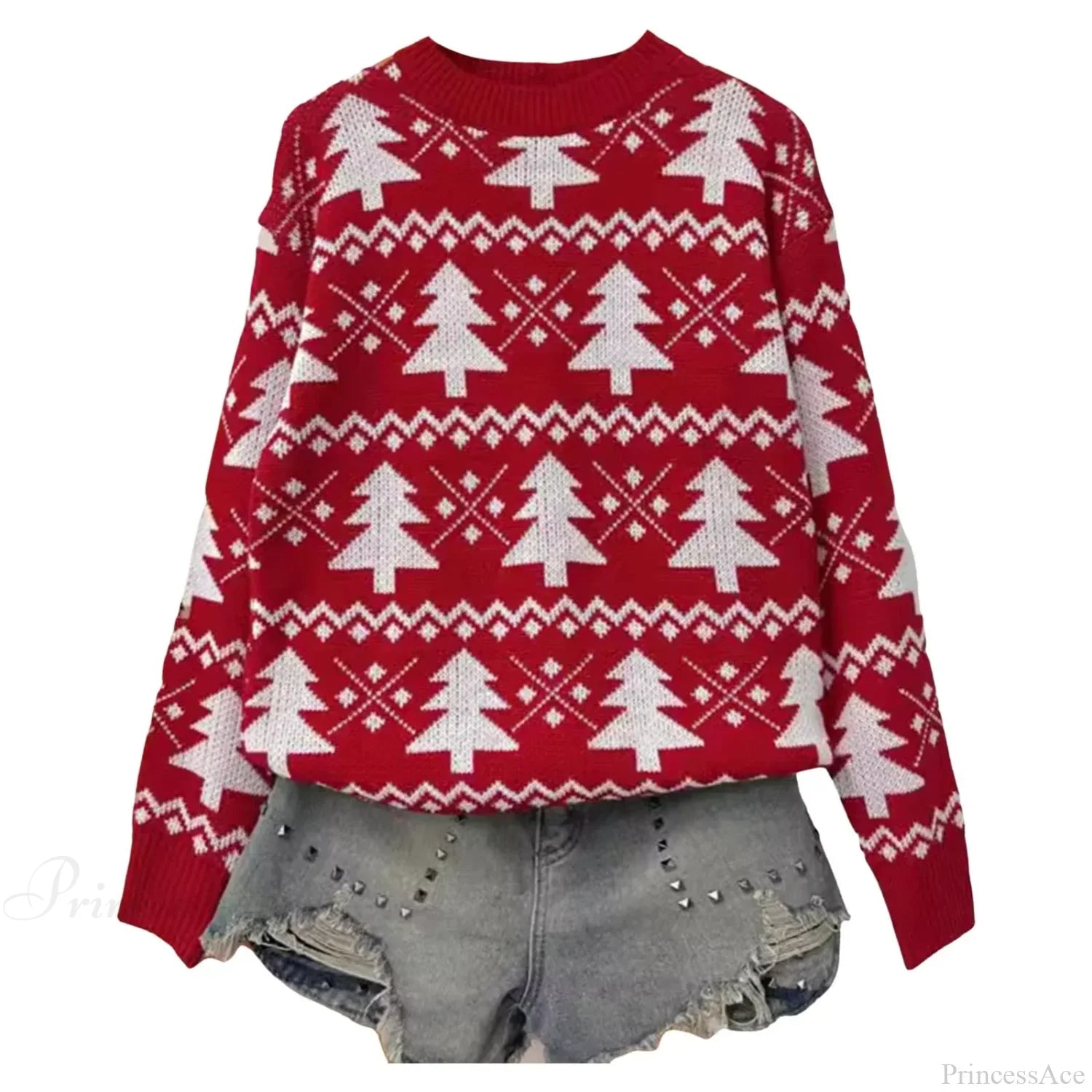 Jacquard Knitted Full Sleeve Warm Soft Christmas Sweater Sweaters-L