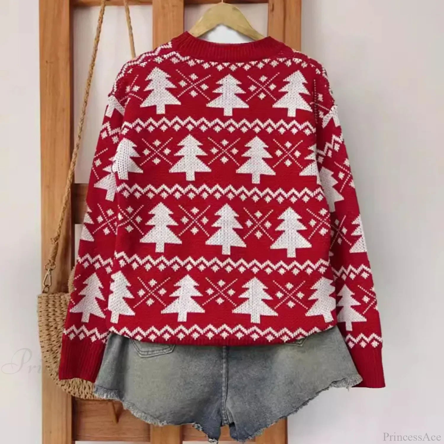 Jacquard Knitted Full Sleeve Warm Soft Christmas Sweater Sweaters-L