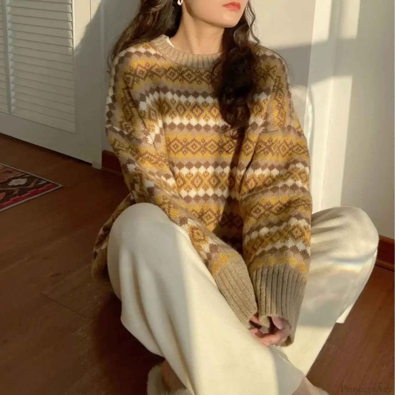 Japanese Retro Jacquard Striped High-end Sweater