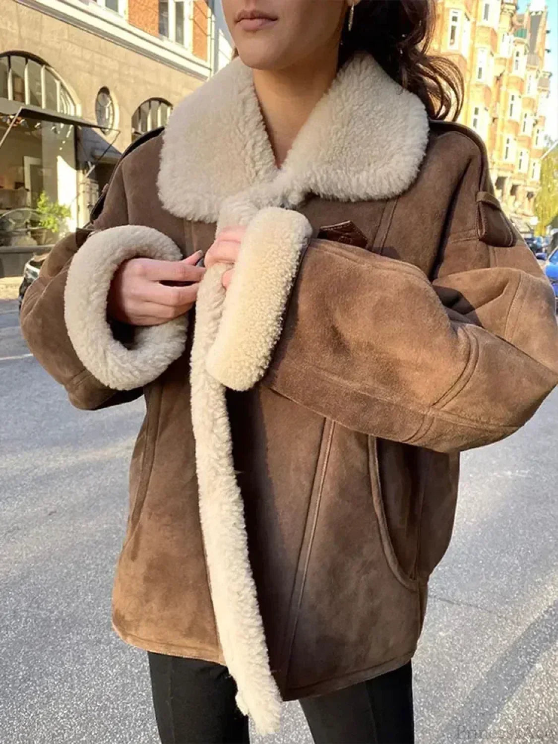 Khaki Single Breasted Leather Coat Brown / S