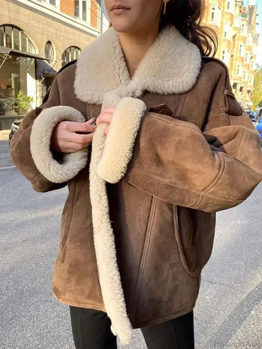 Khaki Single Breasted Leather Coat Brown / S