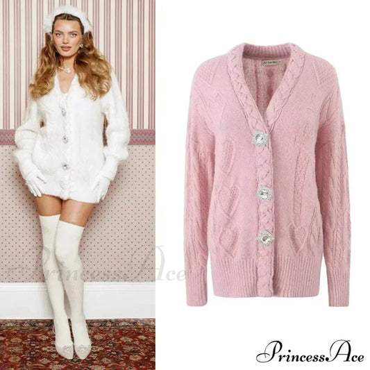Knit Diamond Pink Cardigan