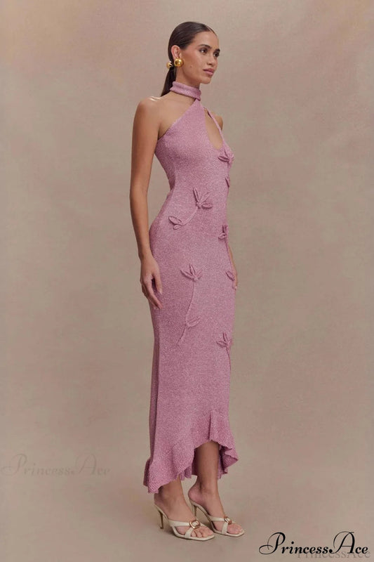 Knit Floral Ruffle Maxi Dress