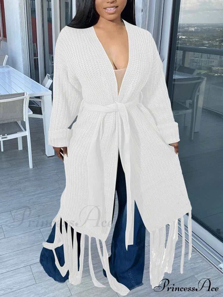 Knit Slit Graceful Turtleneck Sweaters White / S Coats & Jackets