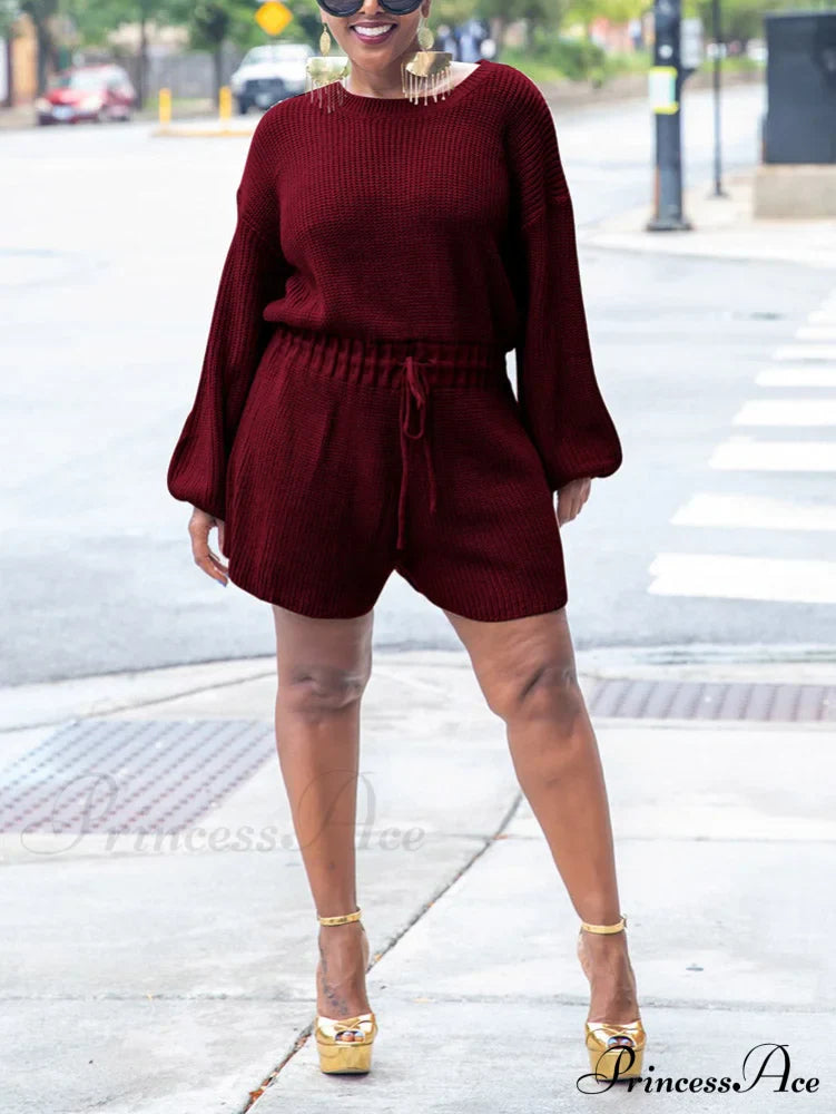 Knitted Houndstooth Graceful V Neck Cardigan Burgundy / S Jumpsuits & Rompers