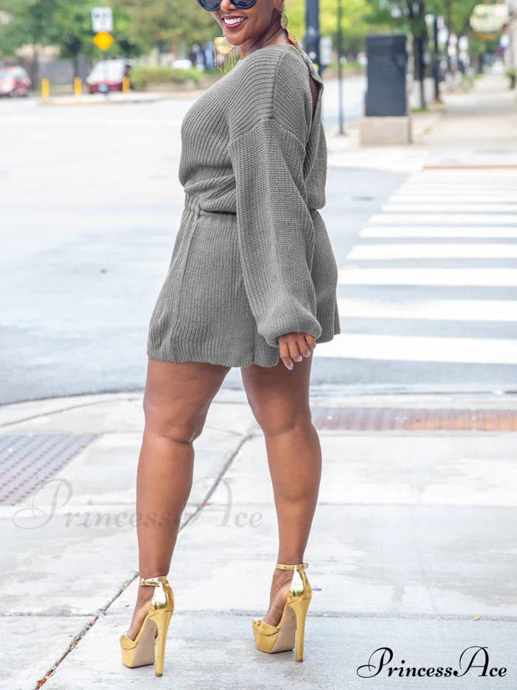 Knitted Houndstooth Graceful V Neck Cardigan Jumpsuits & Rompers