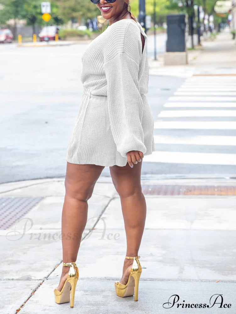 Knitted Houndstooth Graceful V Neck Cardigan Jumpsuits & Rompers