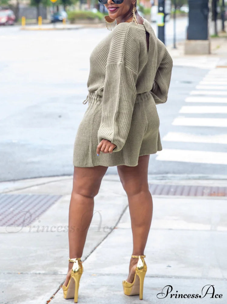 Knitted Houndstooth Graceful V Neck Cardigan Jumpsuits & Rompers