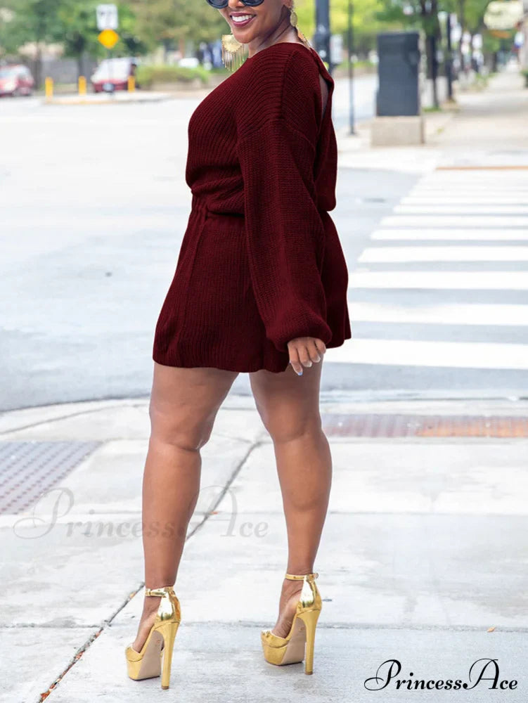 Knitted Houndstooth Graceful V Neck Cardigan Jumpsuits & Rompers