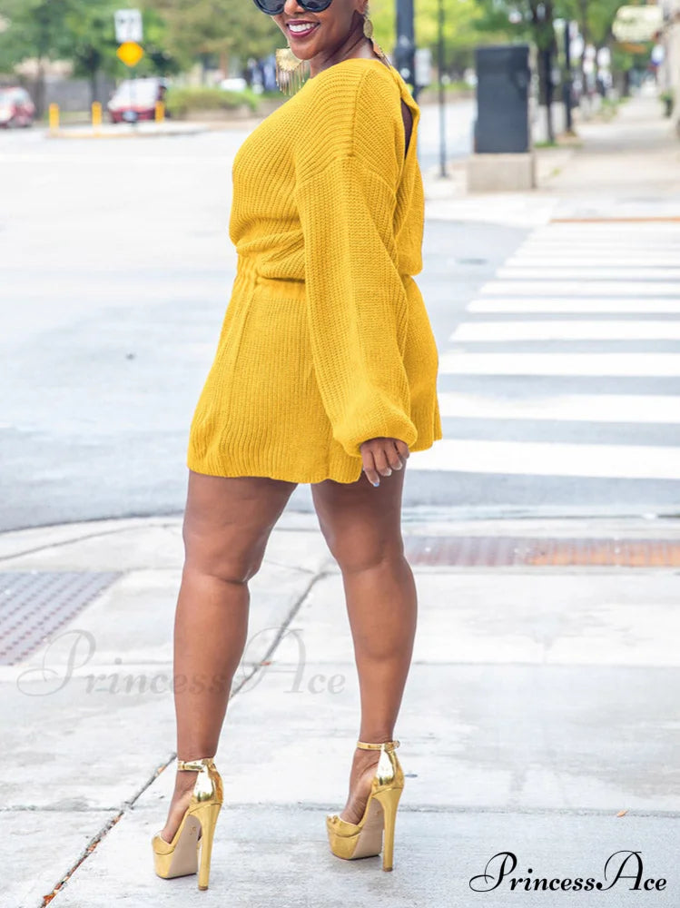 Knitted Houndstooth Graceful V Neck Cardigan Jumpsuits & Rompers