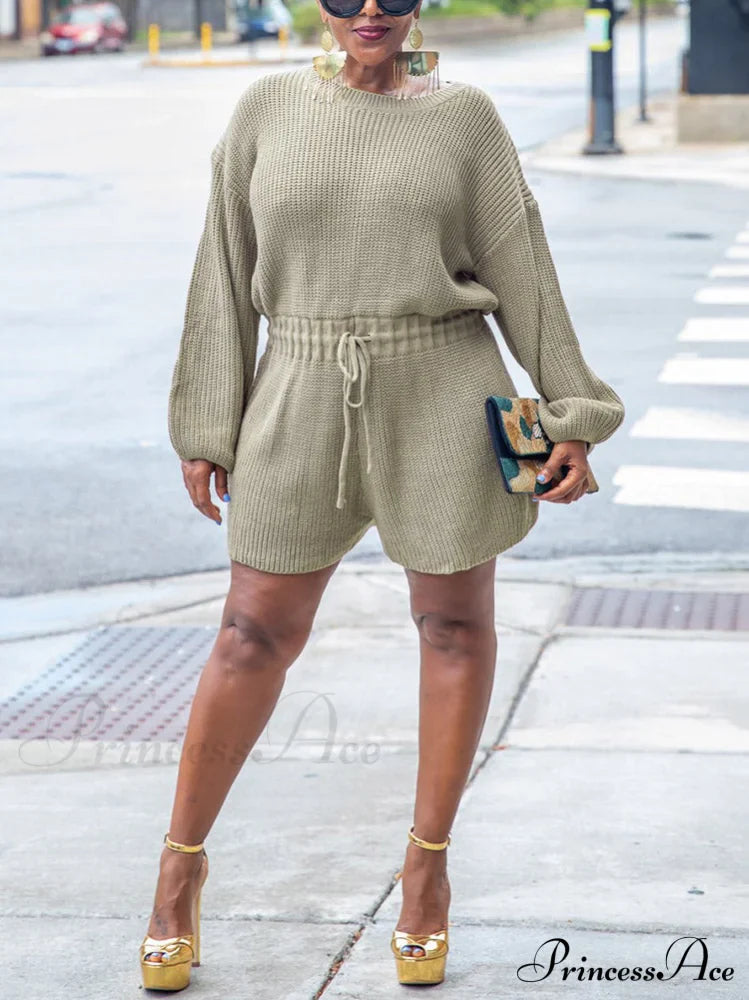 Knitted Houndstooth Graceful V Neck Cardigan Khaki / S Jumpsuits & Rompers