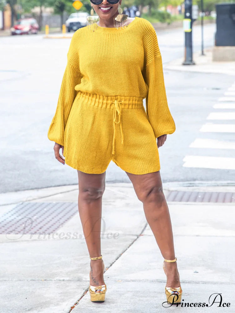 Knitted Houndstooth Graceful V Neck Cardigan Yellow / S Jumpsuits & Rompers