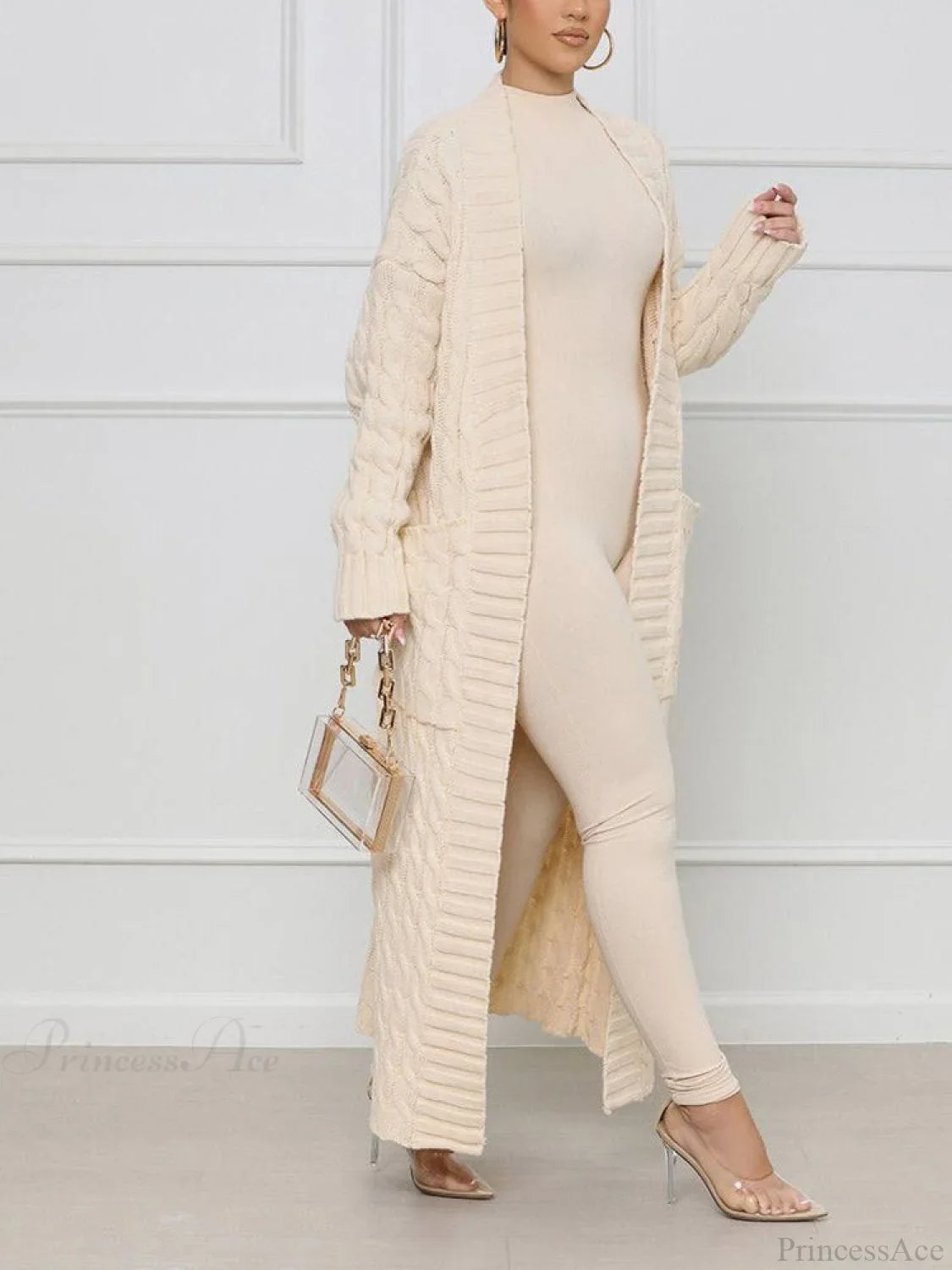Knitted Solid Graceful Open Front Cardigan Creamy / S