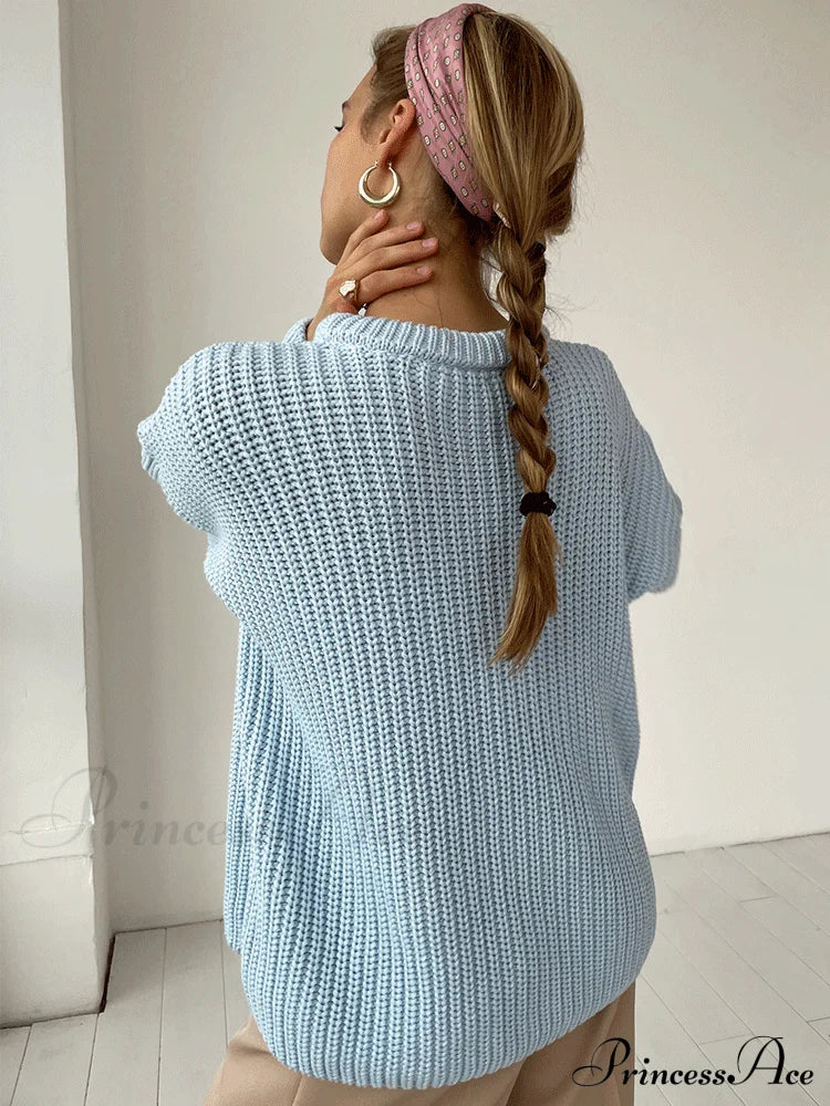 Knitted Solid Graceful Pocket Sweater Cardigan