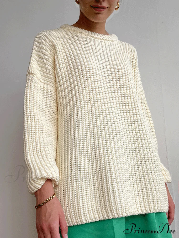 Knitted Solid Graceful Pocket Sweater Cardigan Beige / S