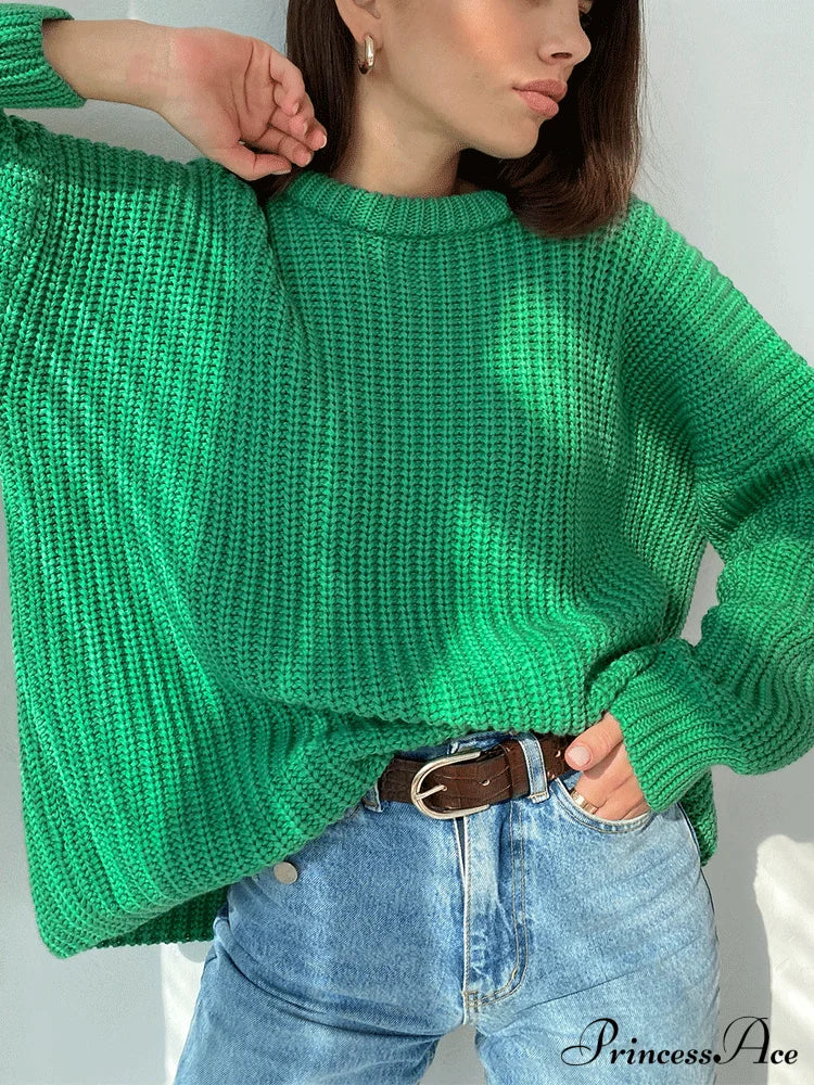 Knitted Solid Graceful Pocket Sweater Cardigan Green / S