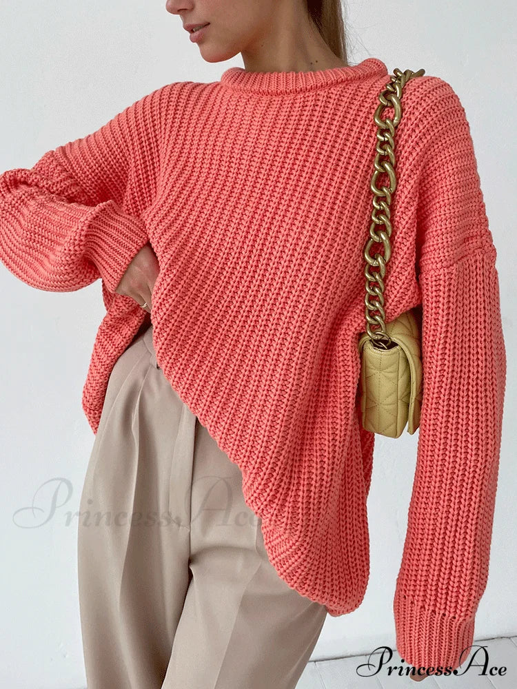 Knitted Solid Graceful Pocket Sweater Cardigan Red / S