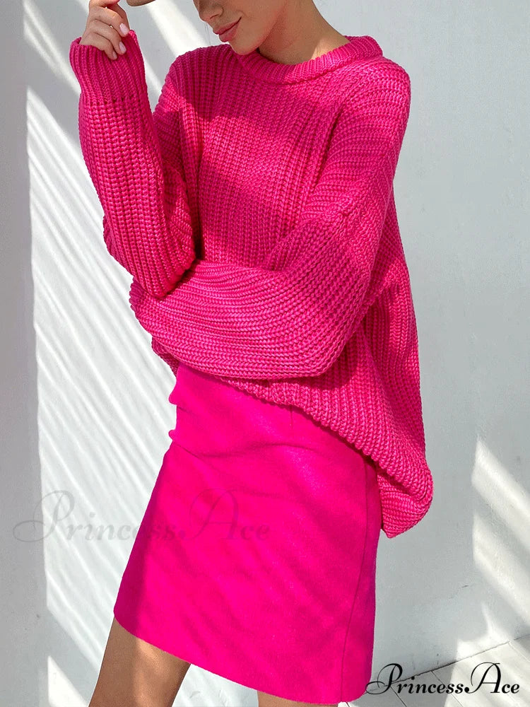 Knitted Solid Graceful Pocket Sweater Cardigan Rose / S