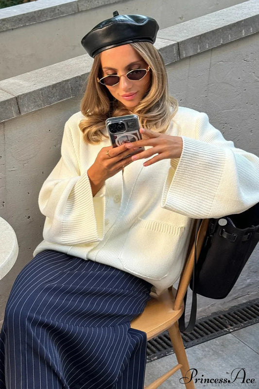 Knitted V Neck Loose Lazy Fit Cardigan