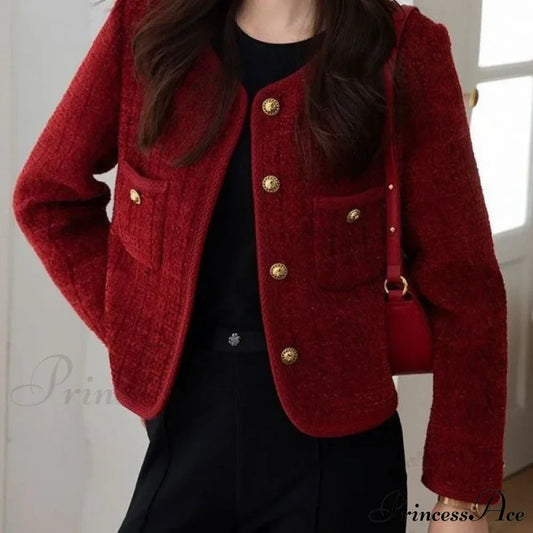 Korean Short Tweed Woolen Cardigan