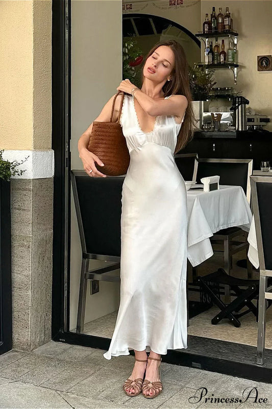 Lace Trim White Cami Chic Maxi Dress