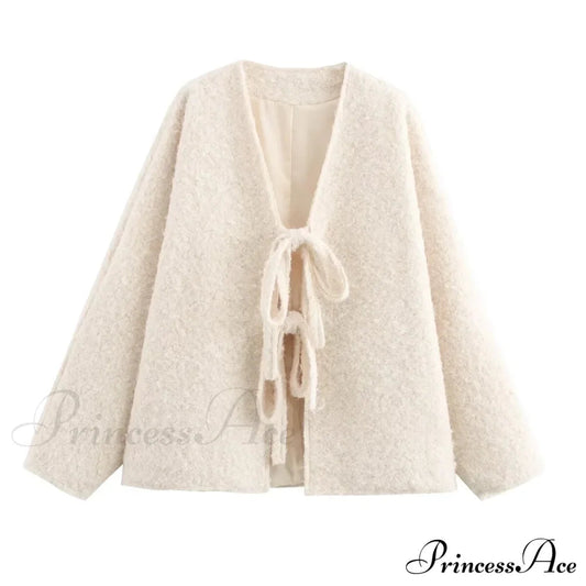 Lace-up Bow Brown Cardigan