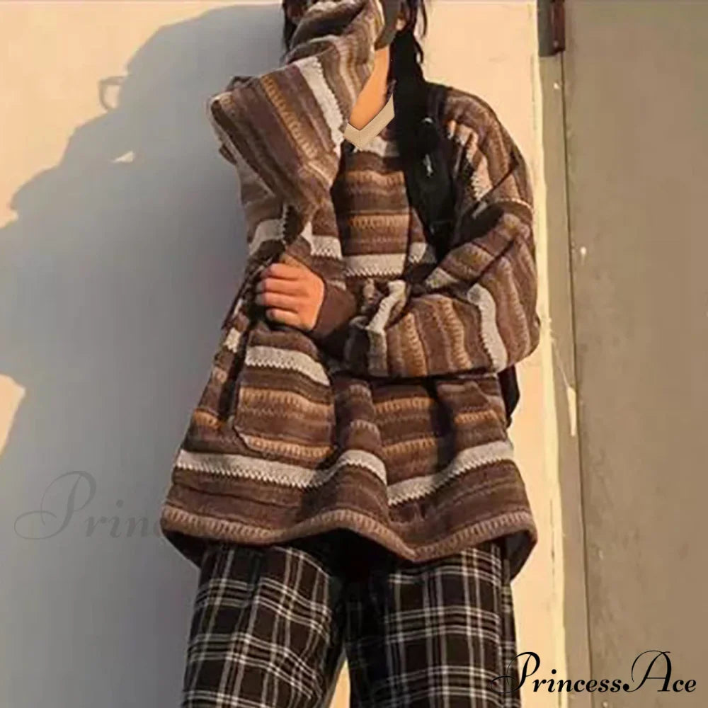 Ladies Autumn/Winter Retro Striped Sweater Sweaters-L