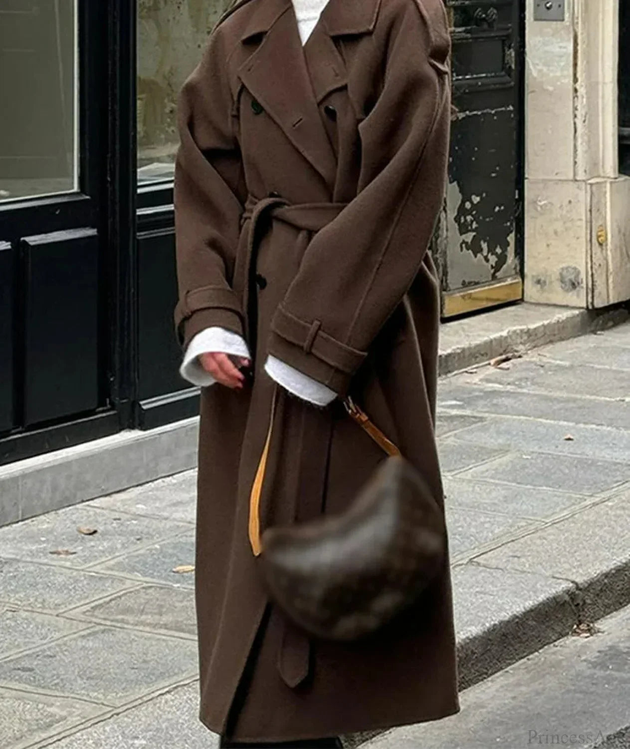 Lamb Wool Patchwork Leather Belted Overcoat