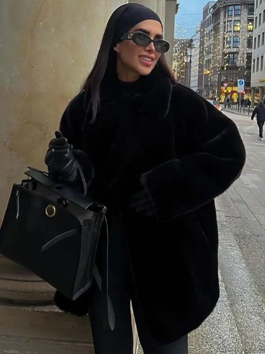 Lapel Faux Fur Vintage Coat Black / S Coats-241208