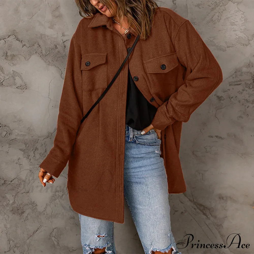 Lapel Long Sleeve Single Breasted Button Solid Color Temperament Chic Stylish Fashionable Versatile