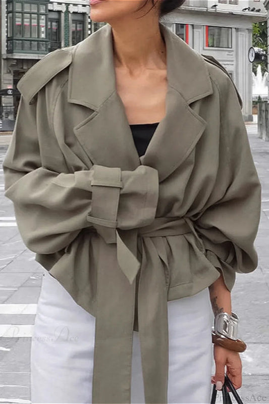Lazy Casual Chic Wide Collar Tie Waist Trench Coat
