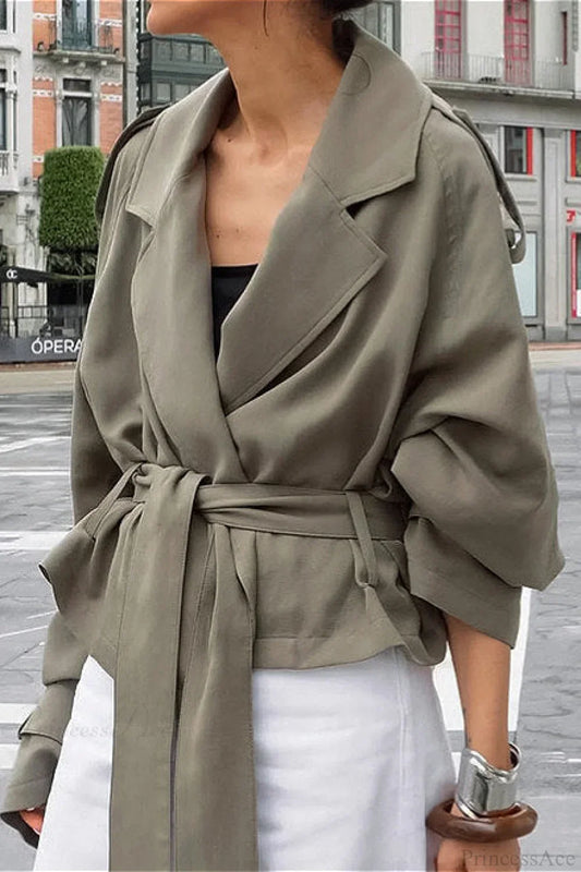 Lazy Casual Chic Wide Collar Tie Waist Trench Coat