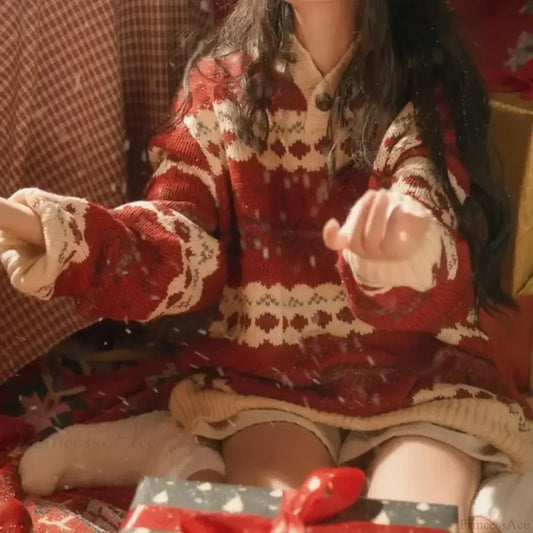 Lazy Style Thickened Loose Retro Christmas New Year Sweater Sweaters-L