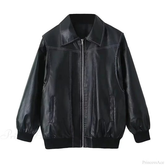 Leather Streetwear Red Coat Black / S Coats-241208