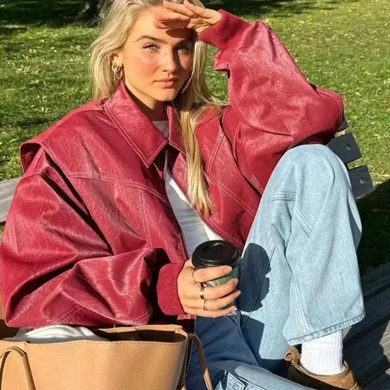 Leather Streetwear Red Coat Coats-241208