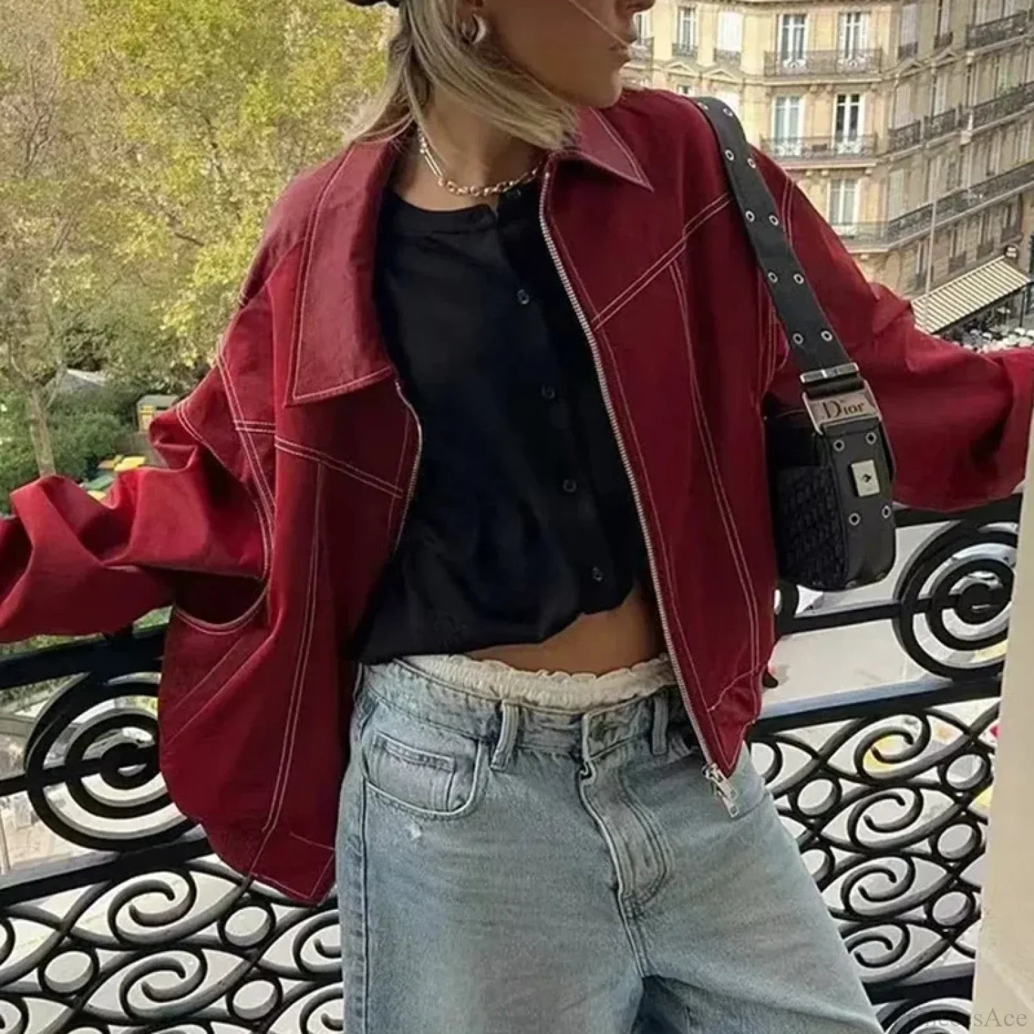 Leather Streetwear Red Coat / S Coats-241208