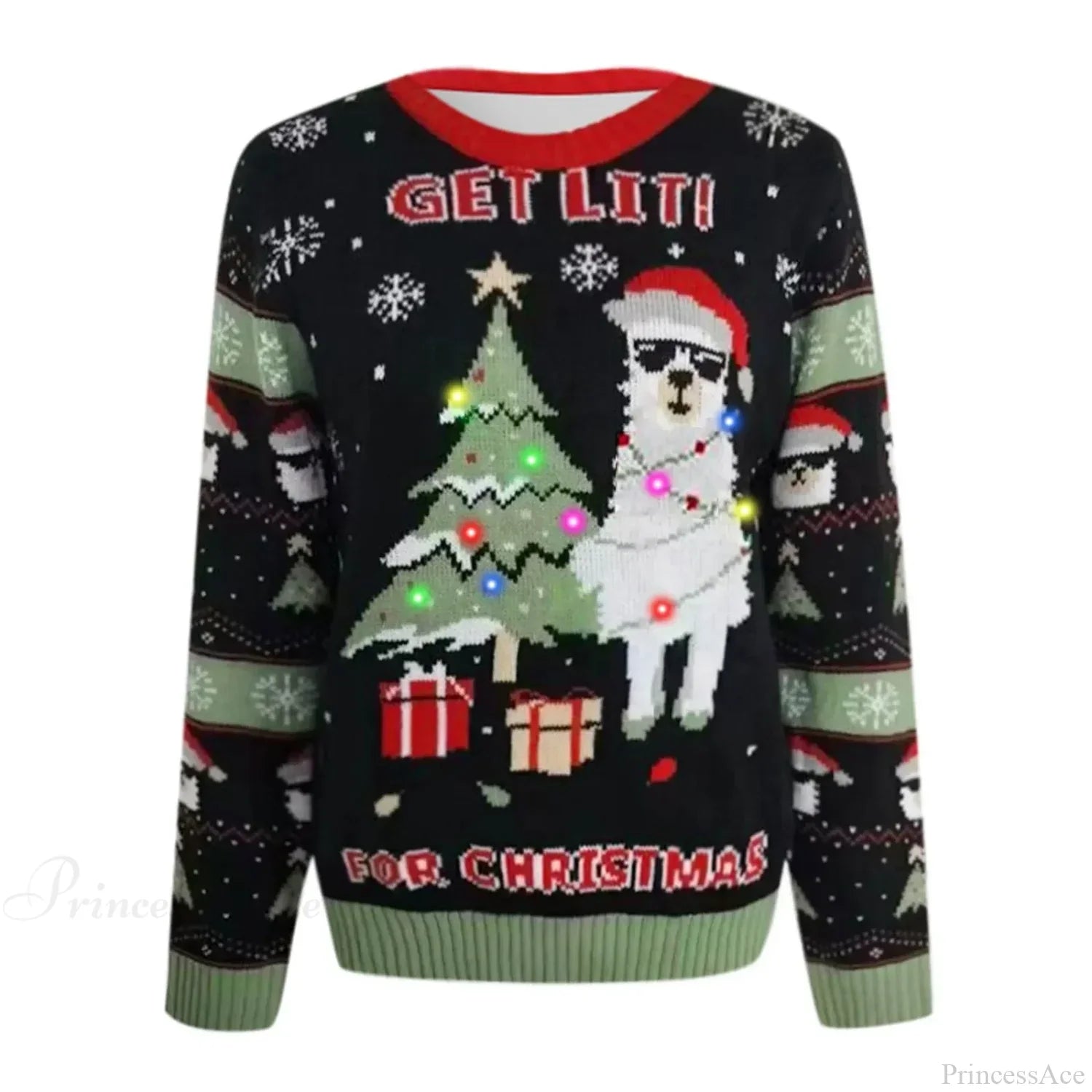 Led Light Jacquard Loose Christmas Knitted Pullover Casual Fashion Sweater Sweaters-L
