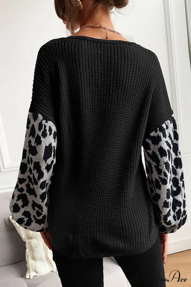 Leopard Patchwork Pullover Sweater Black / L Sweaters-L