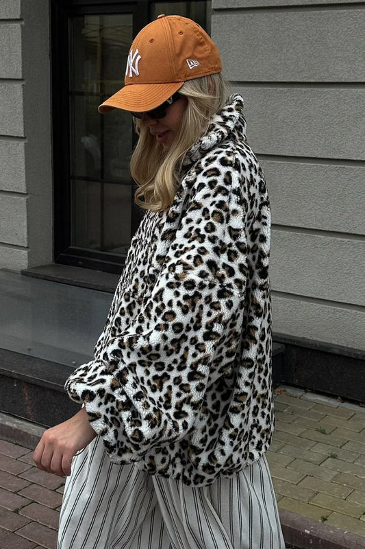 Leopard Sherpa Plush Loose Sweatshirt